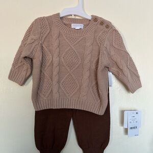 Cable Knit Infant Matching Set - Beige and Brown